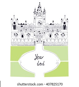 Castle background in sketchy style - hand drawn vector illustration