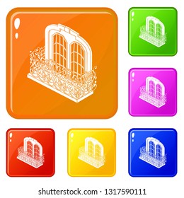 Castle balcony icons set collection vector 6 color isolated on white background