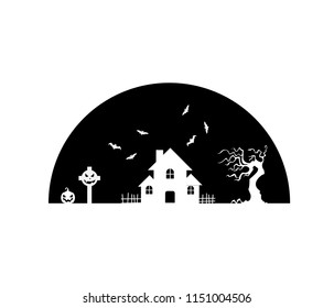 castle and bat, black silhouette vector on white background