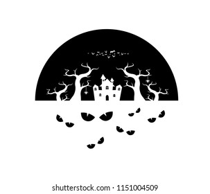 castle and bat, black silhouette vector on white background