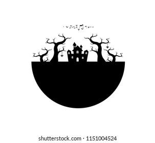 castle and bat, black silhouette vector on white background