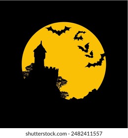 Castle and bats against the moon, Halloween