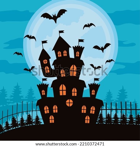 castle and bats halloween night