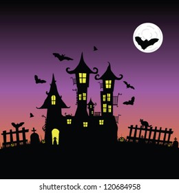 castle with bats vector six illustration