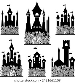 Castle with Beautiful Flower Silhouette Cut File, Castle Graphic