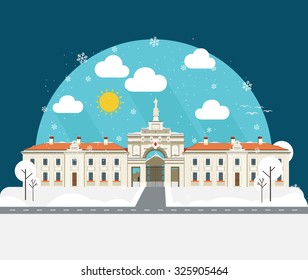 castle in Belarus. Historical building. Vector flat illustration.