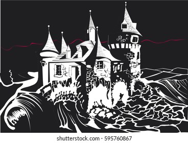 castle in black an white
