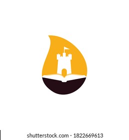 Castle Book drop shape concept Logo Template Design Vector. Book and castle logo combination.
