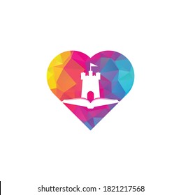 Castle Book heart shape concept Logo Template Design Vector. Book and castle logo combination.