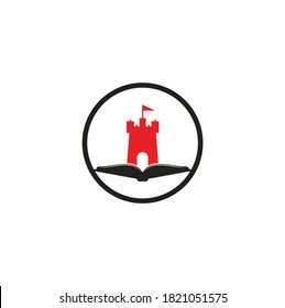 Castle Book Logo Template Design Vector. Book and castle logo combination. Tower and market symbol or icon.