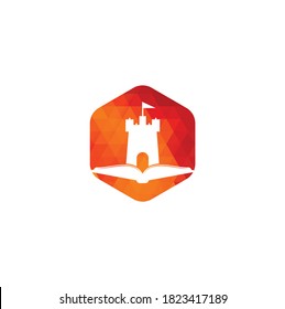 Castle Book Logo Template Design Vector. Book and castle logo combination. Tower and market symbol or icon.