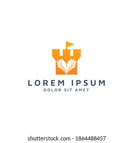 castle and book negative space logo design