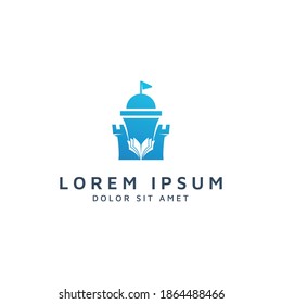 castle and book negative space logo design