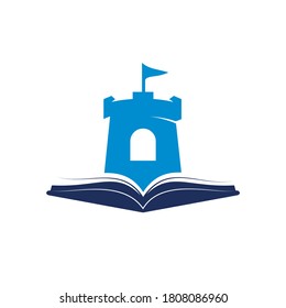 Castle book vector logo design. Unique bookstore, library and fortress logotype design template.