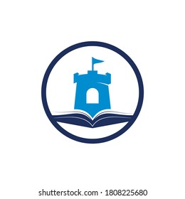Castle book vector logo design. Unique bookstore, library and fortress logotype design template.