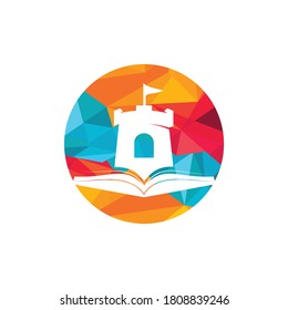 Castle book vector logo design. Unique bookstore, library and fortress logotype design template.