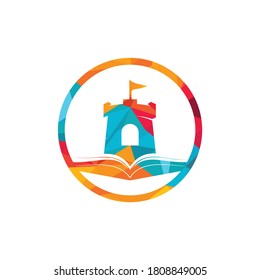 Diseño del logotipo vectorial del libro del castillo. Plantilla única de diseño de tipo lotipo de librería, biblioteca y fortaleza.