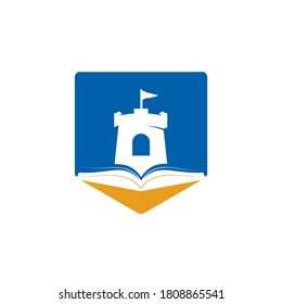 Castle book vector logo design. Unique bookstore, library and fortress logotype design template.