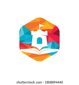 Diseño del logotipo vectorial del libro del castillo. Plantilla única de diseño de tipo lotipo de librería, biblioteca y fortaleza.