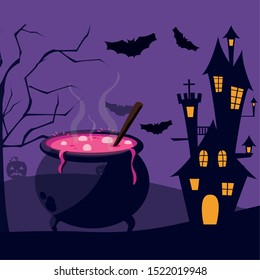 Castle and bowl design, Halloween holiday horror scary celebration autumn dark and party theme Vector illustration