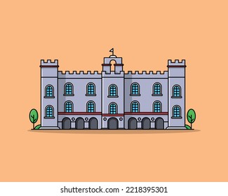 Castle Building Cartoon Vector Icon Illustration. Famous Building Traveling Icon Concept Isolated Premium Vector. Flat Cartoon Style