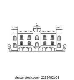 Ilustración del icono del vector de dibujos animados del castillo. Famoso Construcción de Icono de Viaje Concepto Vector Premium Aislado. Estilo de dibujo plano