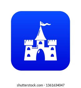 Castle building icon blue vector isolated on white background