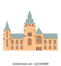 Vector de dibujos animados de iconos de construcción de castillos. País de las cervezas. Región de la iglesia