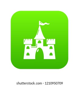 Castle building icon green vector isolated on white background