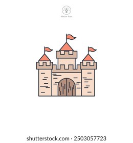 Ilustración vectorial del icono del edificio del castillo aislada en el fondo blanco