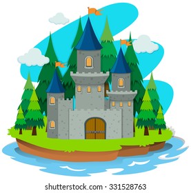 Castle building on the island illustration