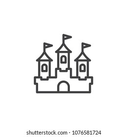 Castle building outline icon. linear style sign for mobile concept and web design. Fairy tale castle simple line vector icon. Symbol, logo illustration. Pixel perfect vector graphics