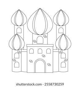 castle building outline printable coloring page for kids