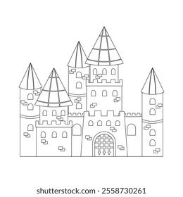 castle building outline printable coloring page for kids