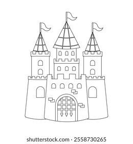 castle building outline printable coloring page for kids