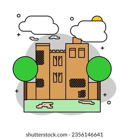 castle building rear view vector design seen from backyard