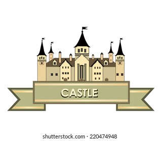 Castle Building Sign. Travel Landmark Label. Fairy tale cartoon