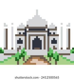 Castle cartoon icon in pixel style