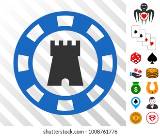 Castle Casino Chip icon with bonus gamble clip art. Vector illustration style is flat iconic symbols. Designed for casino software.