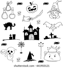 Castle cat ghost hat element of halloween doodle illustration