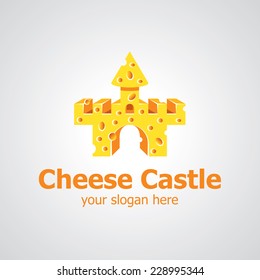 Castle from cheese vector logo design, icon idea for dairy brand