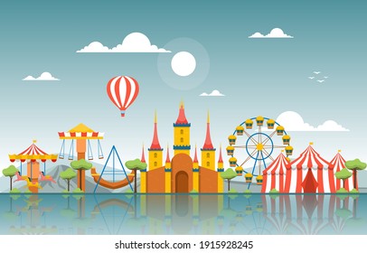 Castle Circus Amusement Park Happy Holiday Illustration