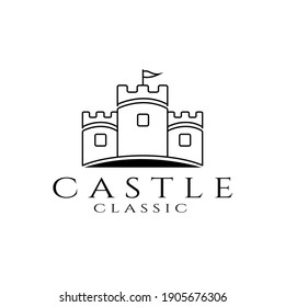 castle classic line art illustration logo vector simple design