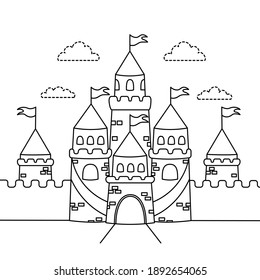 Castle with cloud .  Coloring page, education game for children. 