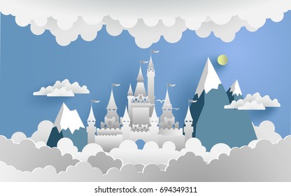 castle and cloud in high. beautiful cloud and sky. paper art
