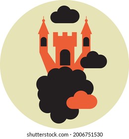 Castle and clouds, illustration, vector on a white background.