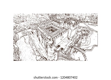 The Castle of Coca is a castle located in the Coca municipality, central Spain. Hand drawn sketch illustration in vector.