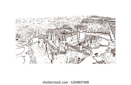 The Castle of Coca is a castle located in the Coca municipality, central Spain. Hand drawn sketch illustration in vector.