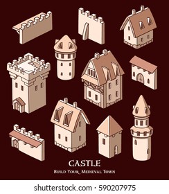 Castle Collection. Set of medieval buildings. Icons.