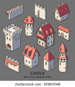 Castle Collection. Set of medieval buildings. Icons.